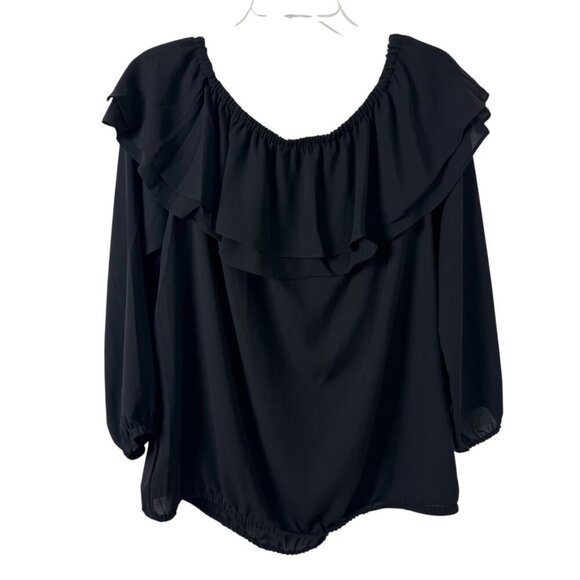 Michael Michael Kors Black Semi Sheer Blouse XL Off Shoulder Ruffle Minimalist - Picture 4 of 9